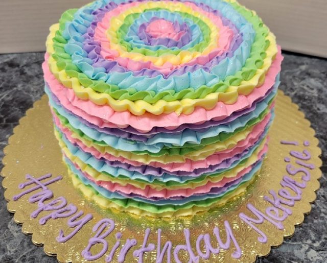 rainbow round layered birthday cake