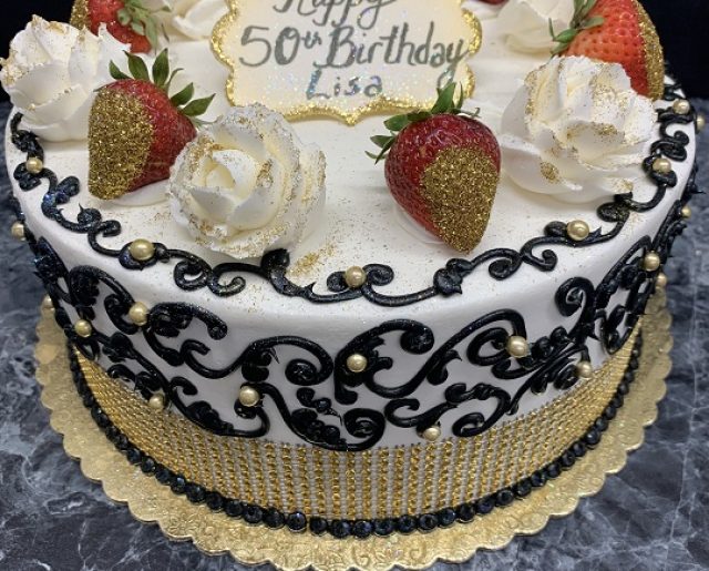 golden 50th birthday cake