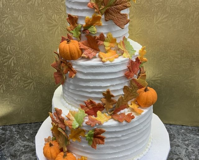 fall themed tiered wedding cake