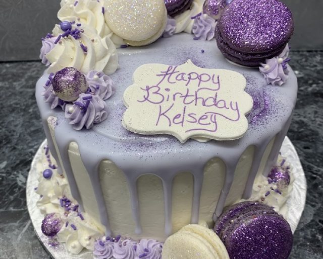 purple sparkle macron birthday cake
