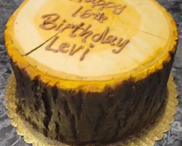 wood log shaped birthday cake